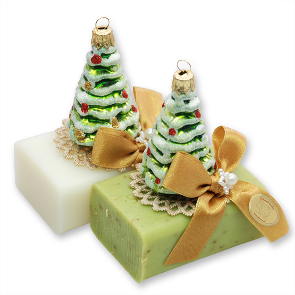 Sheep milk soap 100g, decorated with a glass christmas tree, Classic/verbena 