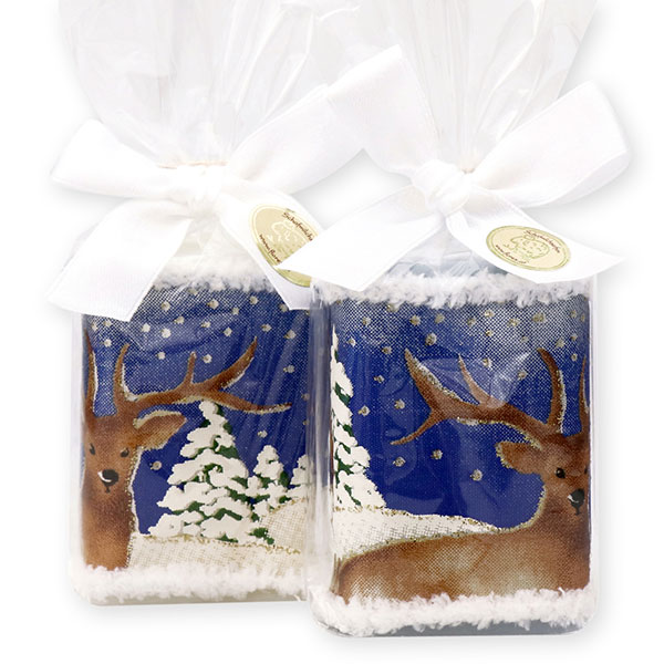 Sheep milk soap 100g decorated with a deer ribbon in a cellophane, Classic/ice flower 