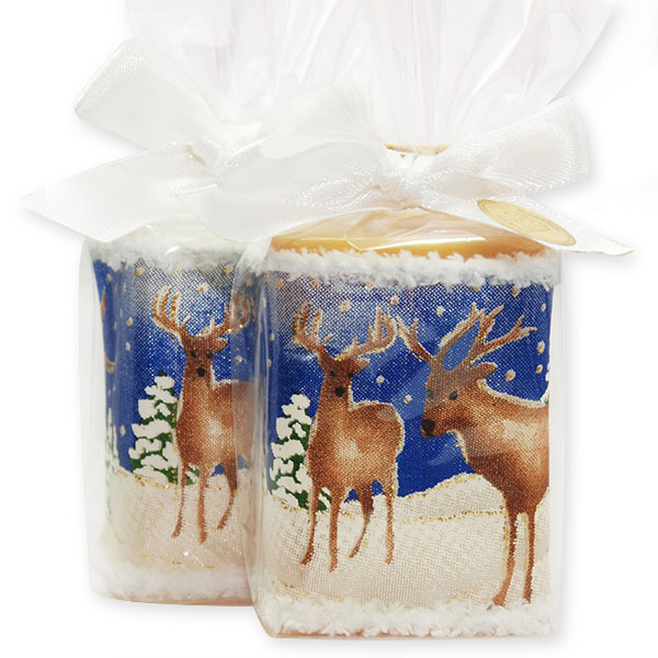 Sheep milk soap 100g decorated with a deer ribbon in a cellophane, Classic/ice flower 