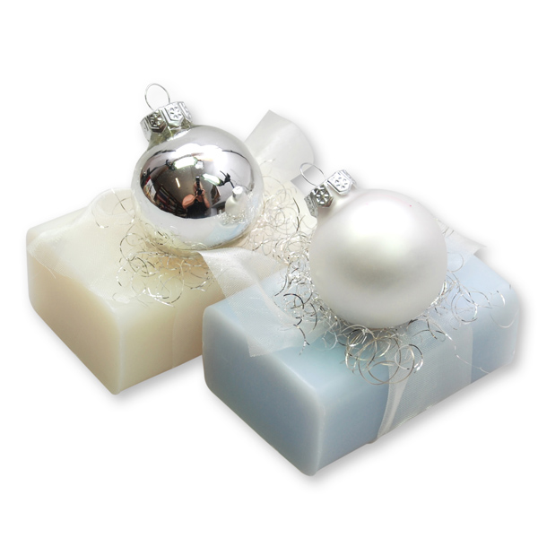 Sheep milk soap 100g decorated with a glass christmas ball, Classic/forget-me-not 