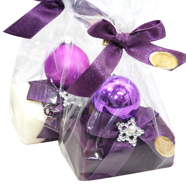 Sheep milk soap 100g, decorated with a glass christmas ball in a cellophane, Classic/elderberry 