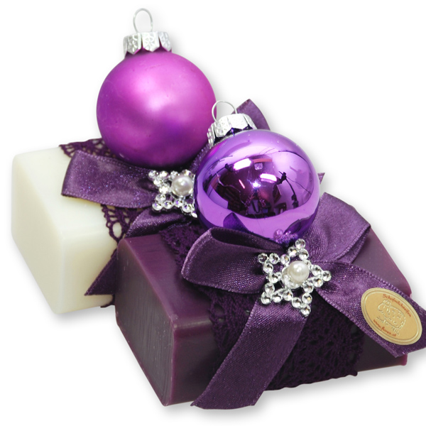 Sheep milk soap 100g decorated with a glass christmas ball, Classic/elderberry 