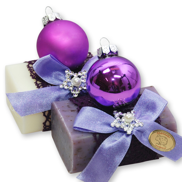 Sheep milk soap 100g, decorated with a glass christmas ball, Classic/lavender 