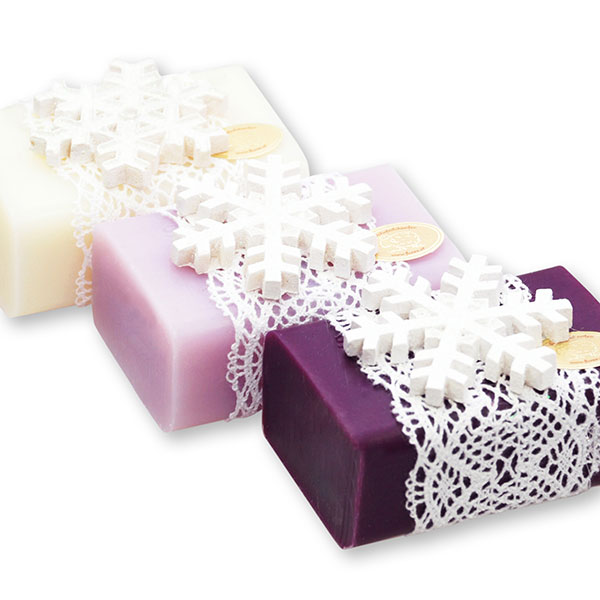 Sheep milk soap 100g, decorated with a snowflake, sorted 