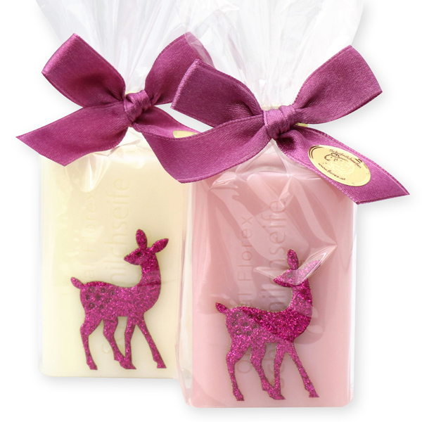 Sheep milk soap 100g decorated with a fawn in a cellophane, Classic/magnolia 