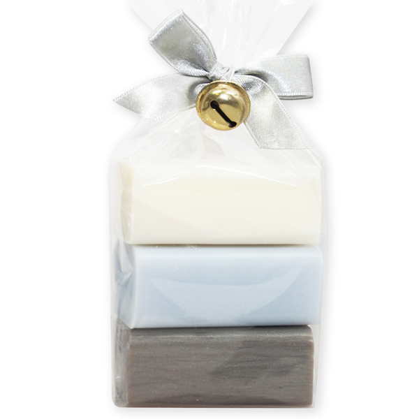 Sheep milk soap 100g decorated with a bell in a cellophane, sorted 
