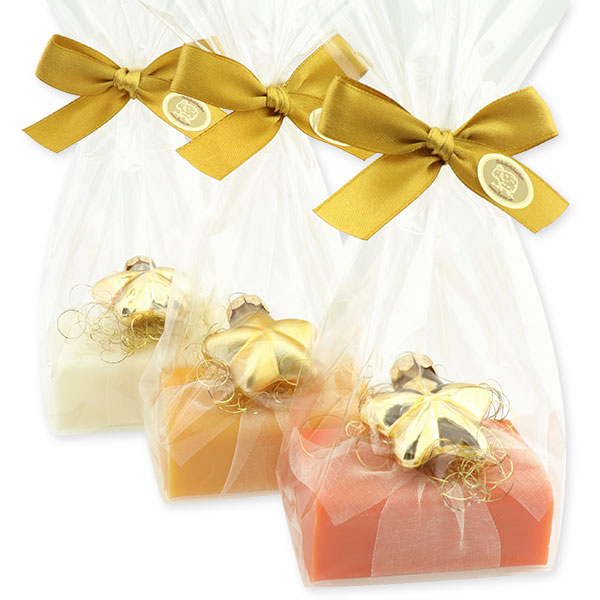 Sheep milk soap 100g, decorated with gold glass stars in a cellophane, sorted 