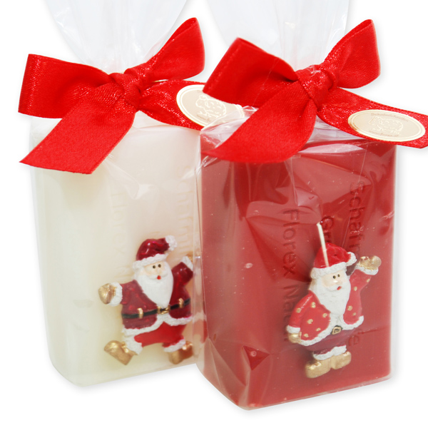 Schafmilchseife eckig 100g dekoriert mit Weihnachtsmann in Cello, Classic/Granatapfel 