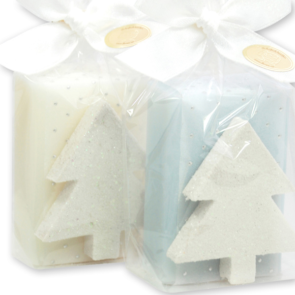 Sheep milk soap 100g decorated with a tree in a cellophane, Classic/forget-me-not 