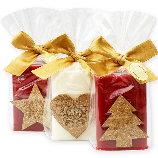 Schafmilchseife eckig 100g dekoriert mit weihnachtlicher Deko in Cello, Classic/Granatapfel 
