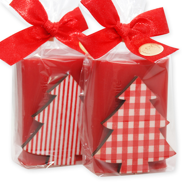 Schafmilchseife eckig 100g dekoriert mit Tannenbaum in Cello, Granatapfel 