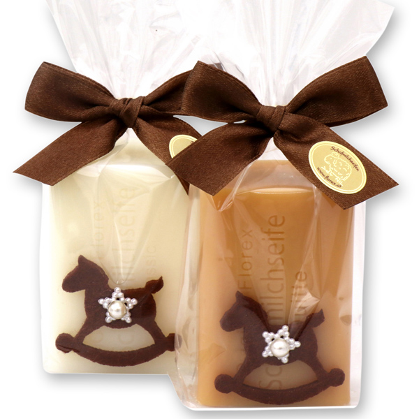 Sheep milk soap 100g decorated with a rocking horse in a cellophane, Classic/quince 
