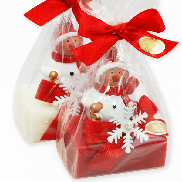Sheep milk soap 100g decorated with a snowman in a cellophane, Classic/pomegranate 