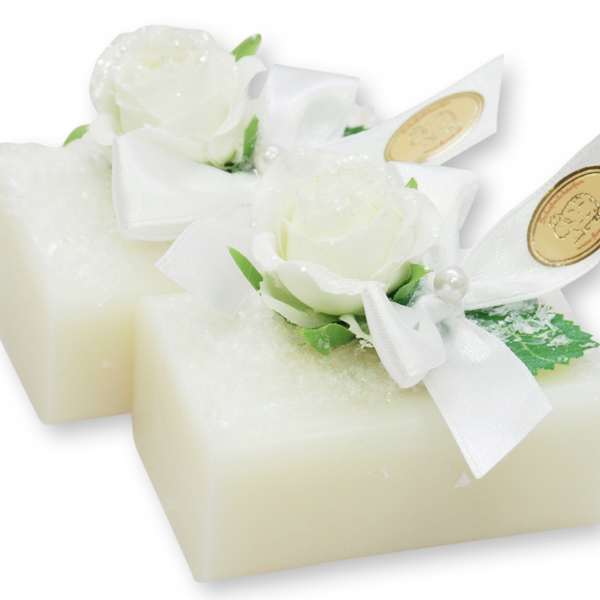 Schafmilchseife eckig 100g, dekoriert mit Rose, Classic 