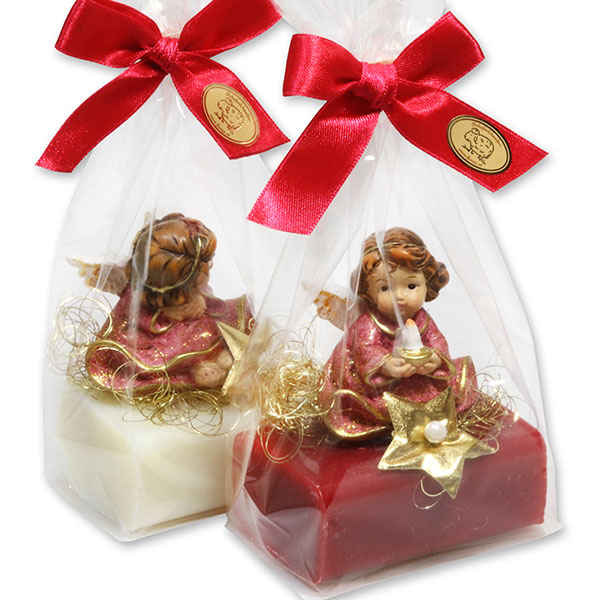 Sheep milk soap 100g decorated with an angel in a cellophane, Classic/pomegranate 