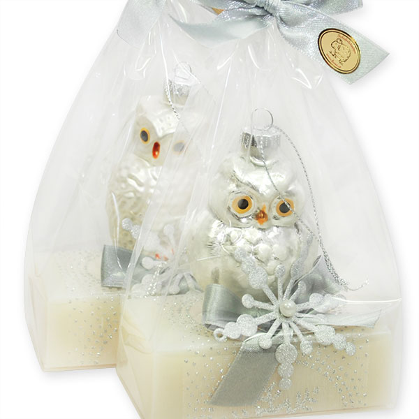 Sheep milk soap 100g, decorated with an owl in a cellophane, Classic 