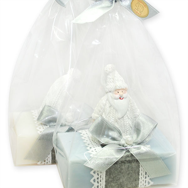 Sheep milk soap 150g decorated with Santa in a cellophane, Classic/ice flower 