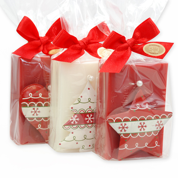 Sheep milk soap 150g decorated with christmas decoration in a cellophane, Classic/pomegranate 