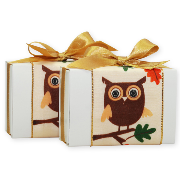 Sheep milk soap 150g in box decorated with an owl, Classic/quince 