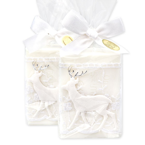 Sheep milk soap 150g decorated with a deer in a cellophane, Christmas rose 