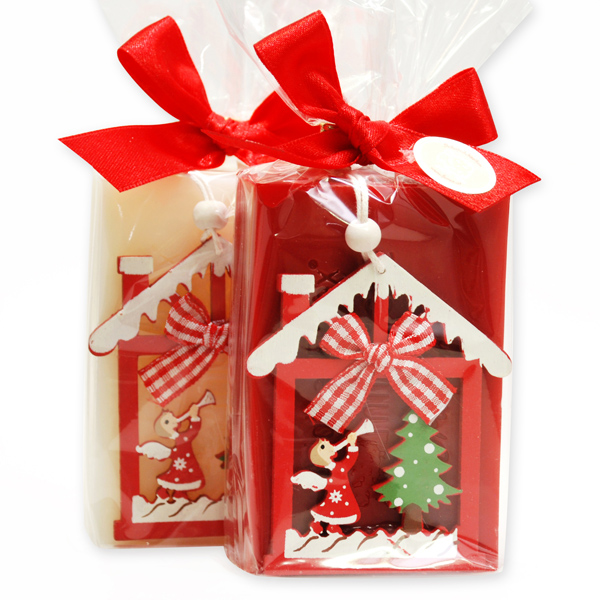 Schafmilchseife eckig 150g dekoriert mit weihnachtlichen Motiv in Cello, Classic/Granatapfel 