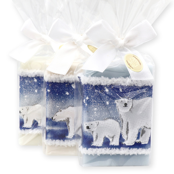 Sheep milk soap 150g decorated with a bear ribbon in a cellophane, sorted 