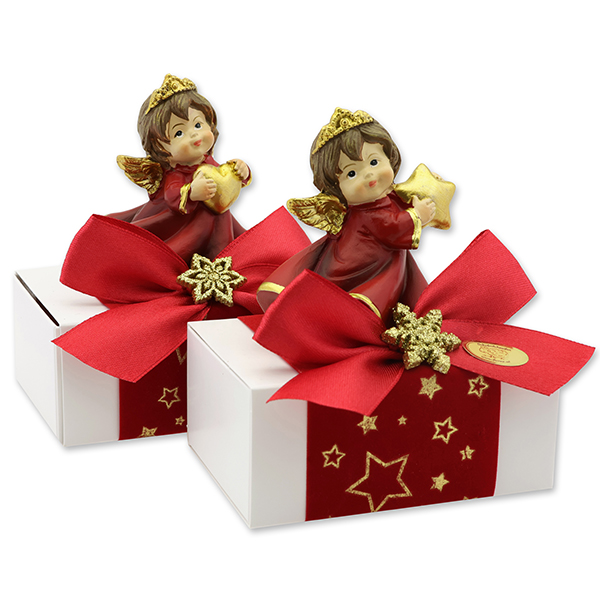 Sheep milk soap 150g in a box decorated with an angel, Classic/Pomegranate 