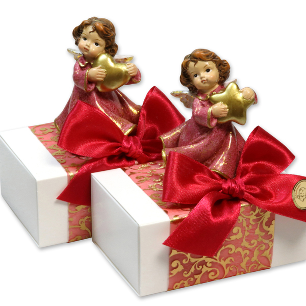 Sheep milk soap 150g in a box decorated with an angel, Classic/Pomegranate 