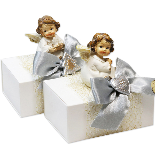 Sheep milk soap 150g in a box decorated with an angel, Classic/Christmas rose silver 