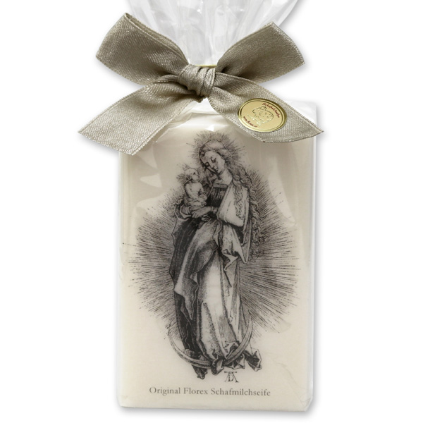 Sheepmilk soap 150g decorated with an angel-ribbon packed in a cellophane bag, christmas rose white 