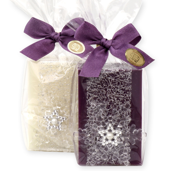 Sheep milk soap 150g decorated with a snowflake in a cellophane, Classic/elderberry 