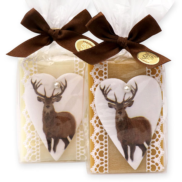 Sheep milk soap 150g decorated with a deer in a cellophane, Classic/swiss pine 