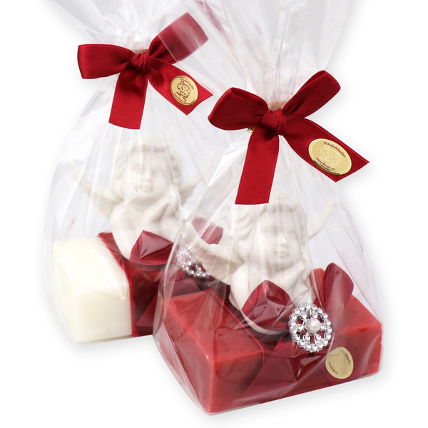 Sheep milk soap 150g decorated with an angel in a cellophane, Classic/pomegranate 