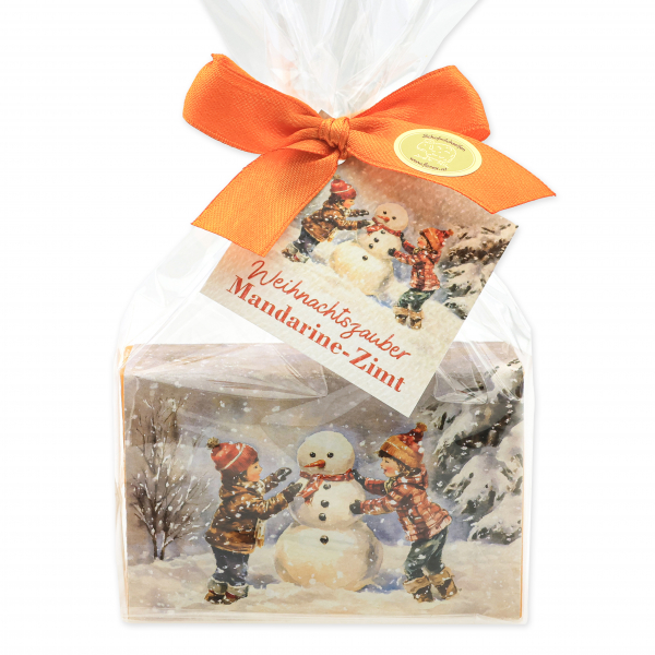 Schafmilchseife eckig 150g Mandarine-Zimt "Weihnachtszauber-Motiv 17" in Cello 