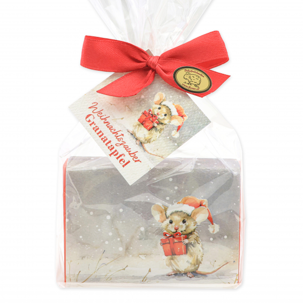 Schafmilchseife eckig 150g Granatapfel "Weihnachtszauber-Motiv 24" in Cello 
