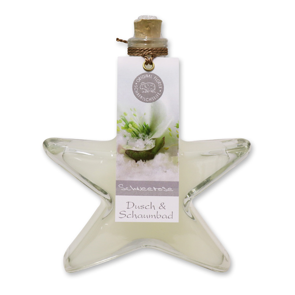 Shower- & foam bath 200ml in a star-glass, Christmas rose white 