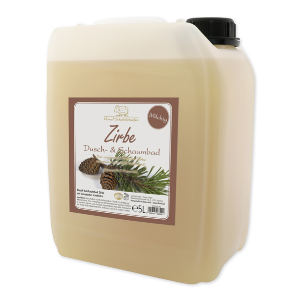 Shower- & foam bath MILKY with organic sheep milk refill 5L in a canister, Swiss pine 