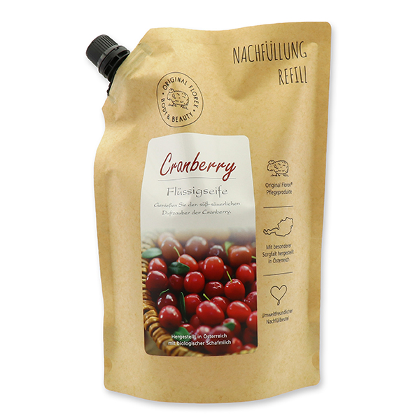 Liquid sheep milk soap 1L in a refill-bag, Cranberry 