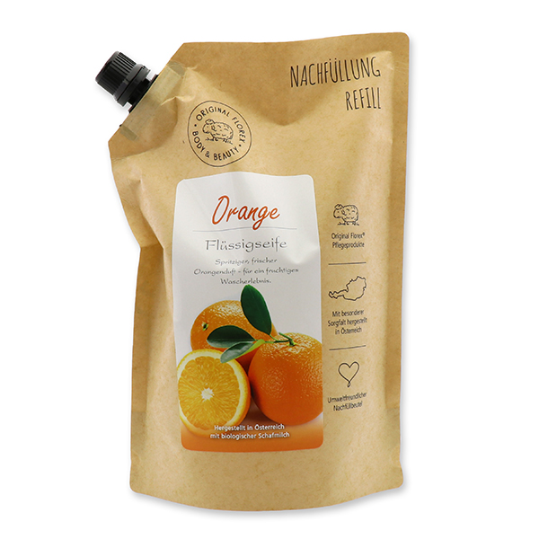 Liquid sheep milk soap 1L in a refill-bag, Orange 