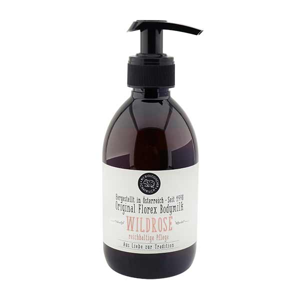 Body milk with sheep milk 290ml in a brown dispenser, Swiss pine 