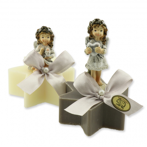 Sheep milk star soap 80g decorated with angel, Classic/christmas rose silver 
