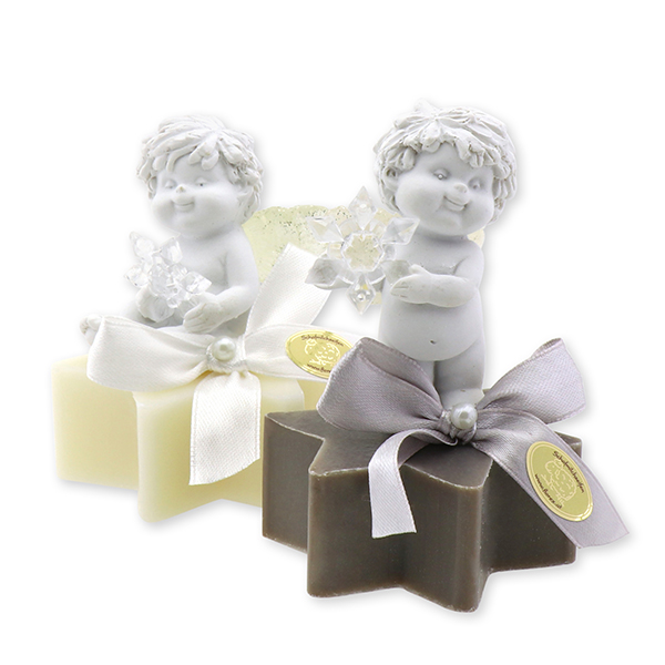 Sheep milk star soap 80g decorated with an angel-Igor, Classic/christmas rose silver 