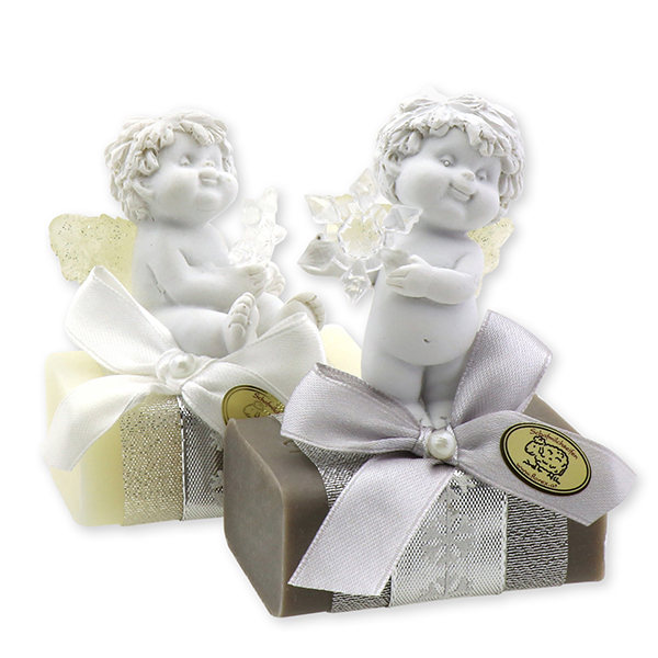 Sheep milk soap 100g decorated with an angel-Igor, Classic/christmas rose silver 