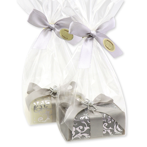 Schafmilchseife eckig 100g dekoriert mit Perlengel in Cello, Classic/Christrose 