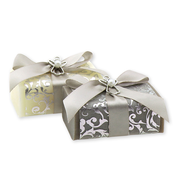 Sheep milk soap 100g, decorated with angel, Classic/christmas rose silver 