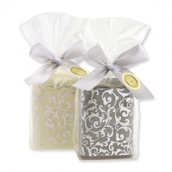 Sheep milk soap 100g decorated with a ribbon in cello, Classic/christmas rose silver 