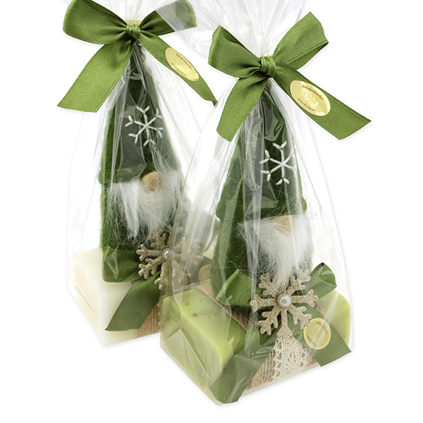 Sheep milk soap 100g decorated with a gnome in a cellophane, Classic/verbena 