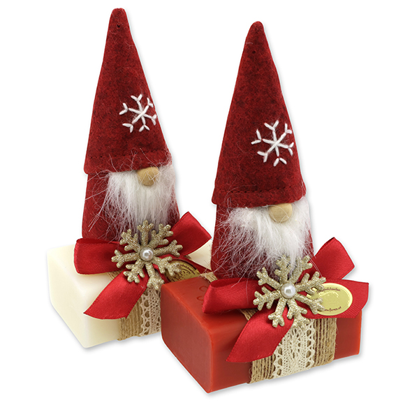 Sheep milk soap 100g deocrated with a gnome, Classic/pomegranate 