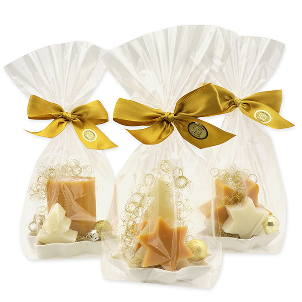 Soap dish filled with sheep milk soaps 100g in a cellophane, Classic/quince 