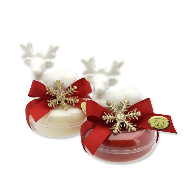 Schafmilchseife rund 100g in der Dose dekoriert mit Hirsch, Classic/Granatapfel 